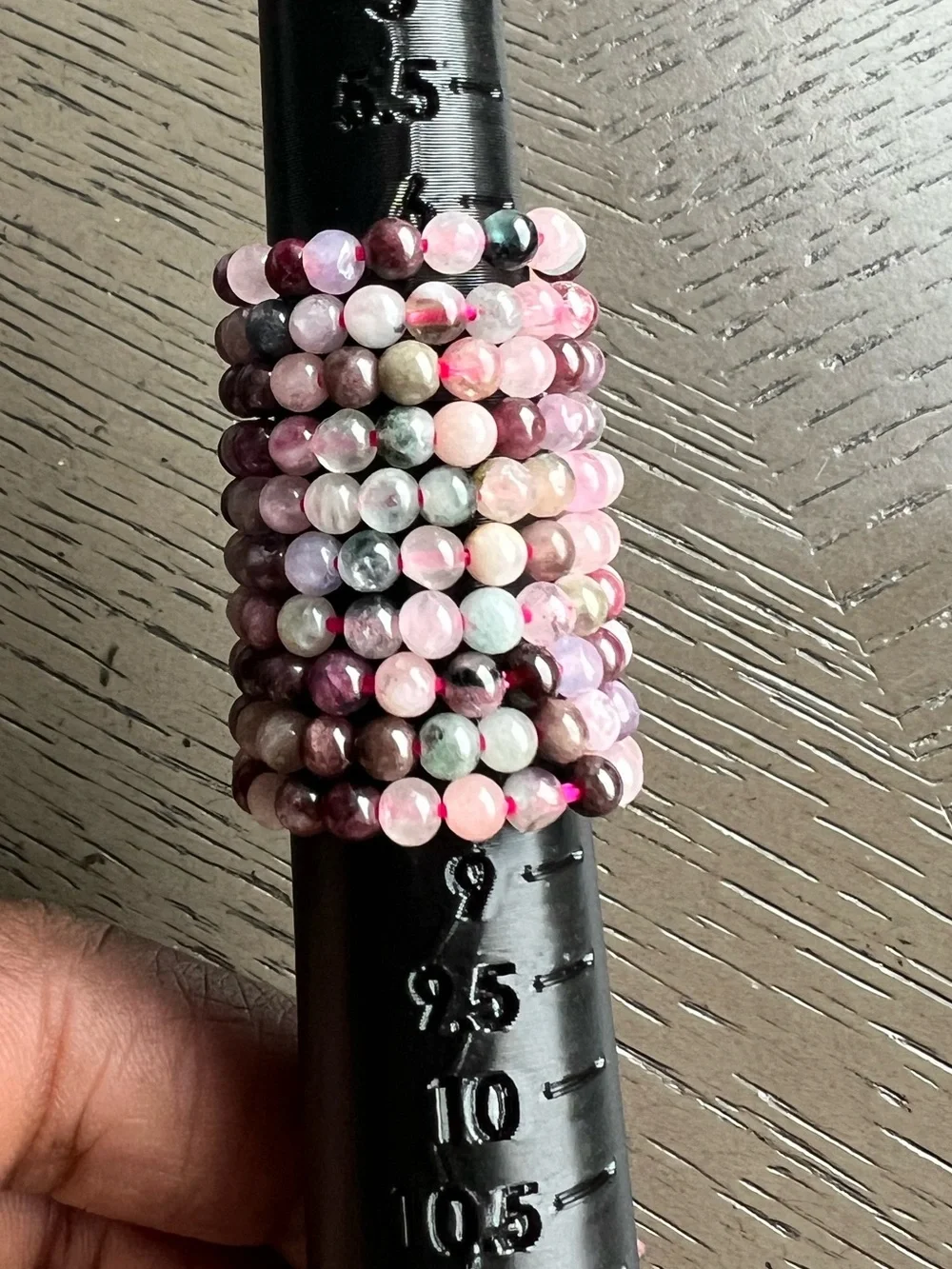 Watermelon tourmaline beaded ring  SIZE 8 ( ONE )